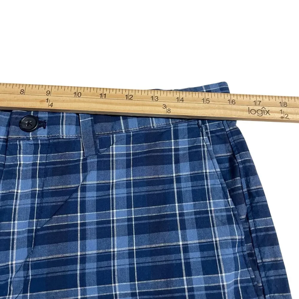 Banana Republic Mens Shorts Size 32 Blue Plaid Emerson Short Bermuda Zip Fly